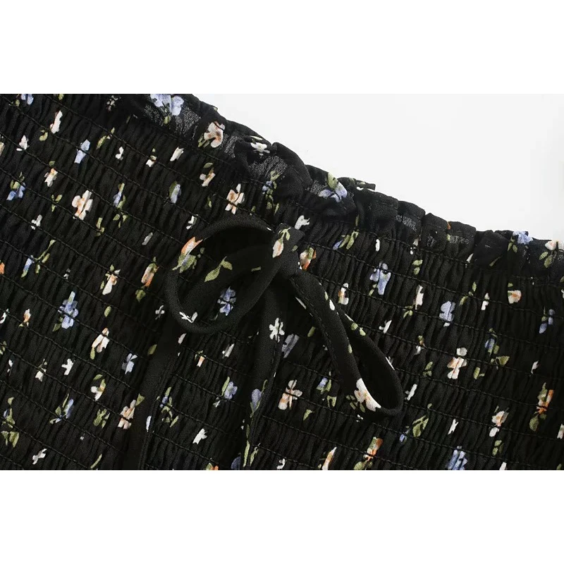 

Sukibandra 2020 Summer Short Puff Sleeve Black Floral Sexy Cute Crop Top for Women Casual Vintage Chiffon Female Print Blouses