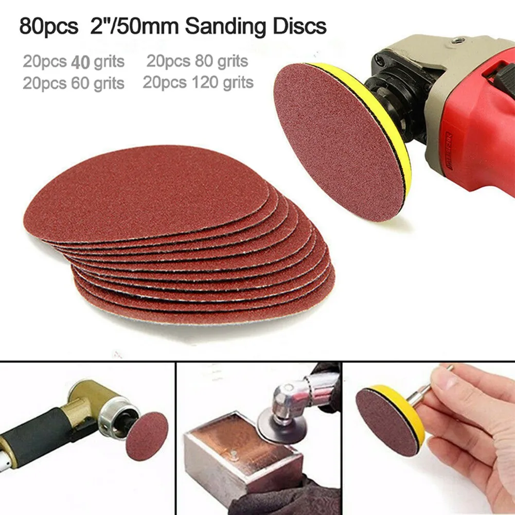 

40-120 Grit Sanding Discs 50mm 80pcs 80x Abrasive Pad Coarse Hook & Loop