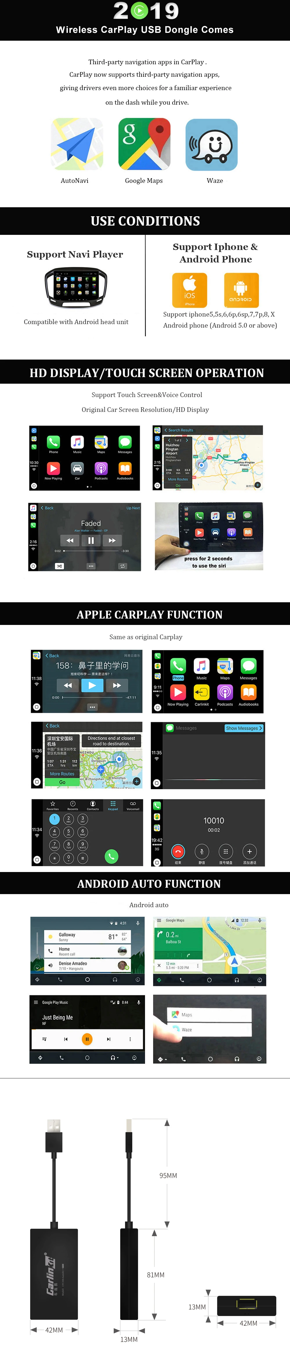 Carlinkit Wireless Smart Link Apple Внешний порт Carplay для Android навигации плеер Mini USB Carplay Stick с авто