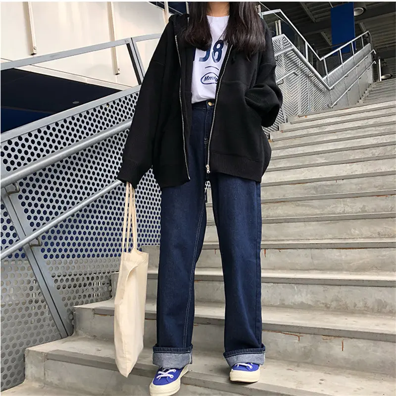 Женские джинсы с высокой талией HziriP повседневные Прямые свободного кроя