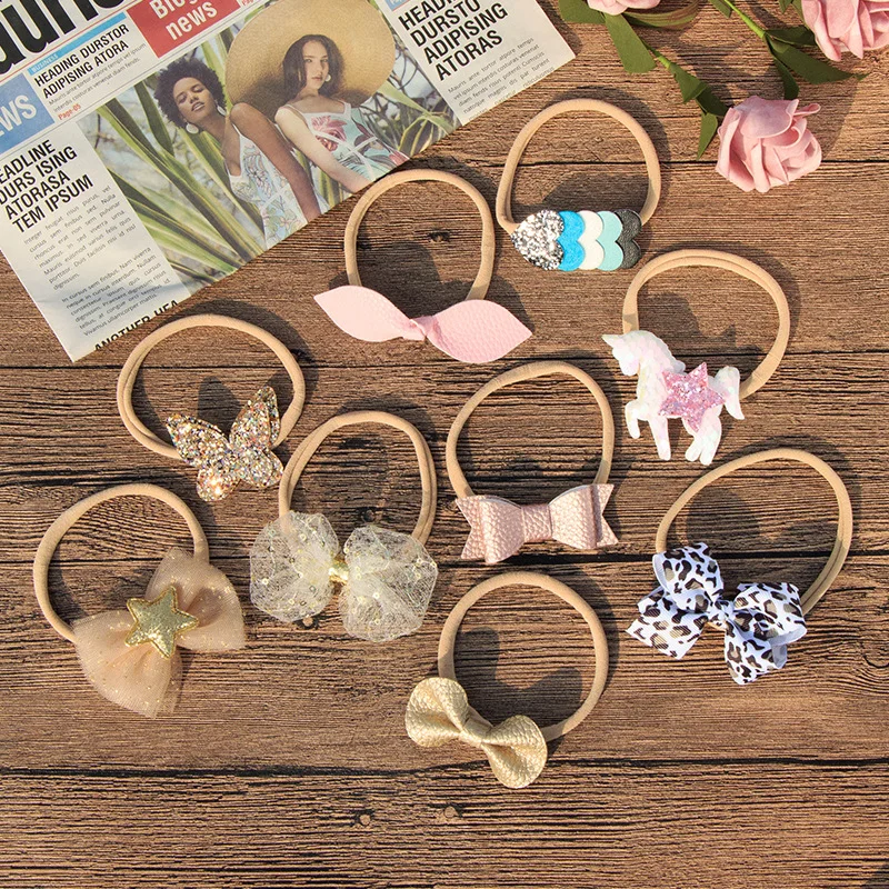 36 шт./лот банты для волос из искусственной кожи девочек нейлоновые повязки с