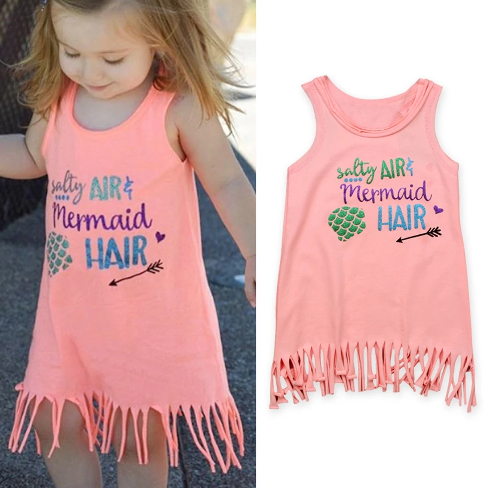 

Fashion Cotton Sleeveless Toddler Baby Kids Girls Mermaid Tassel Vest Dress Party Sundress Clothes Outfits