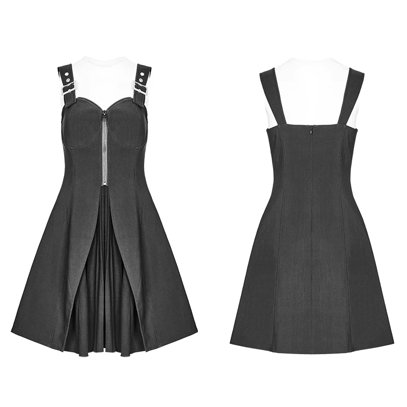 Женское платье в стиле панк черное модное неэластичное из шифона на