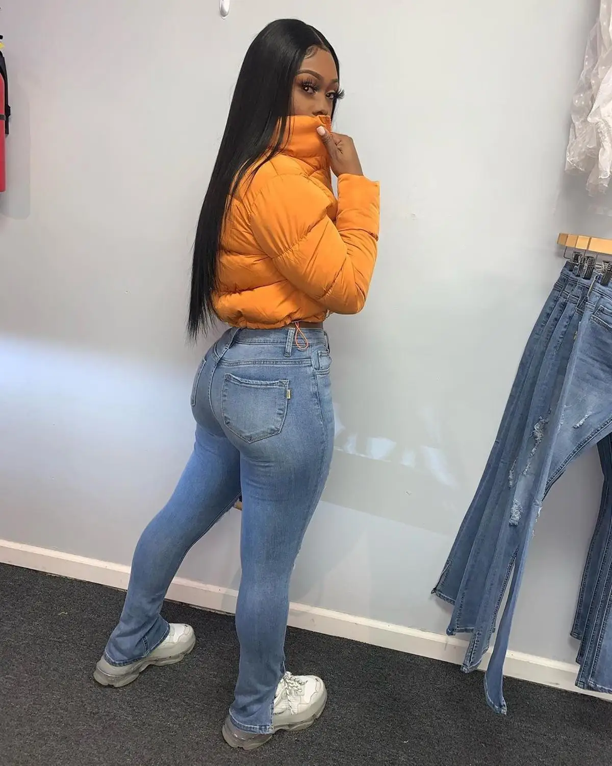 

Classic Style Women Holes Jeans Fashion Streetwear Lady's High Waist Hollow Out Ripped Skinny Pencil Jeans Denim Pants