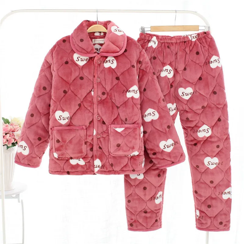 Женская теплая Фланелевая пижама зимний комплект из теплого топа и брюк парки