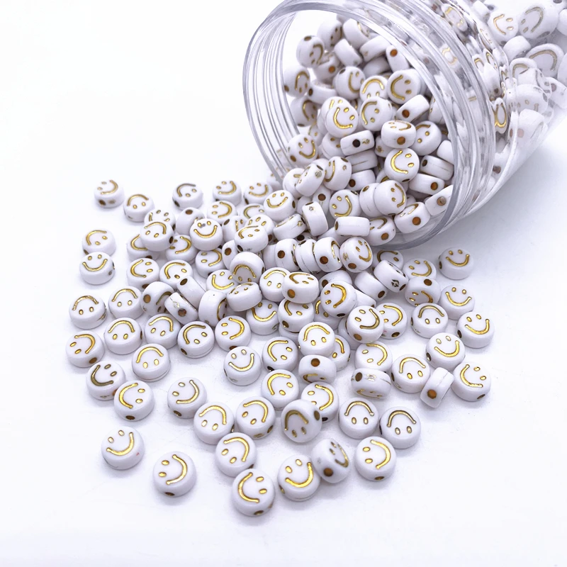 

100pcs/Lot 7x4mm Oval Shape Acrylic Spaced Beads Smiley Beads For Jewelry Making DIY Charms Bracelet Necklac#09