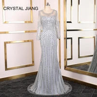 new arrival 2020 formal long evening dresses silver heavy beaded trumpet arabic see through evening party gown