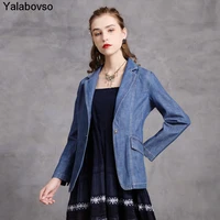 dark blue jacket womens tops womens 2020 autumn casual washed single breasted coat slim mid length suit for female