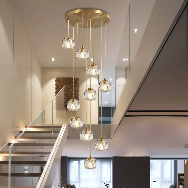 Luxurious Modern Crystal Dining Room Hanging Lights Simple Restaurant Staircase Led Pendant Lighting Copper Home Bar Lamp | Лампы и