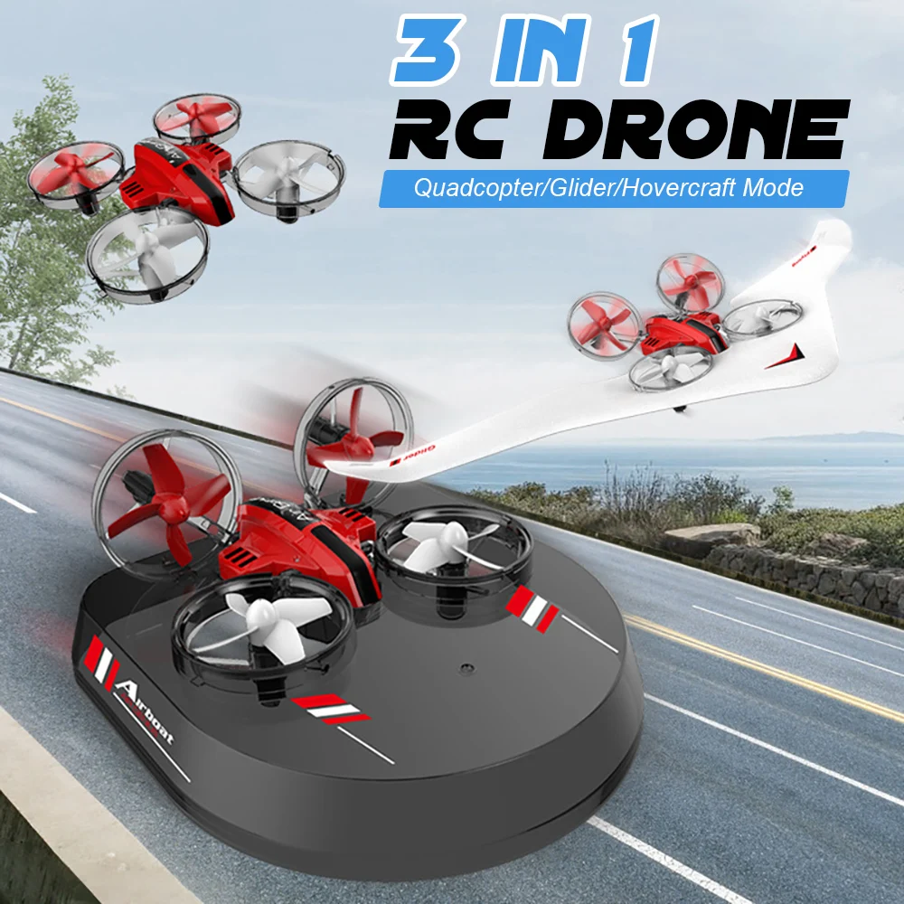 

L6082 RC Drone Airplane Hovercraft 3 in 1 Quadcopter Glider Airship 2.4G RC Multi-functional Aircraft Christmas Gift Toy for Kid