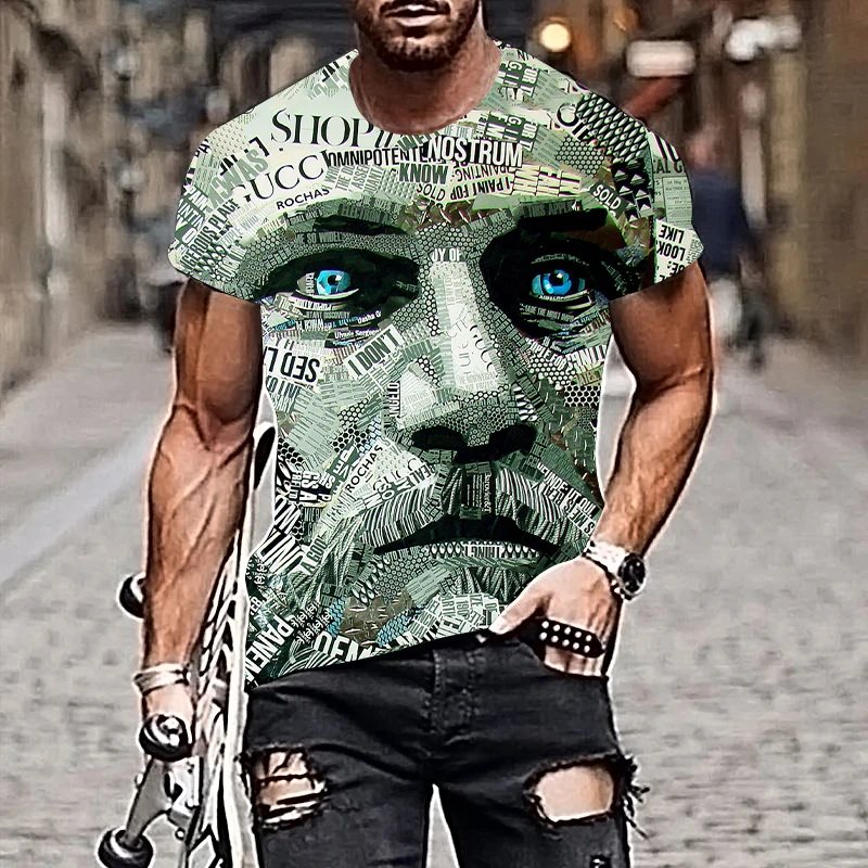 

2021 Summer T Shirt For Men Headshot 3D Printing Biusa Culing Round Neck Coat Short-Sleeve Harajuku Style