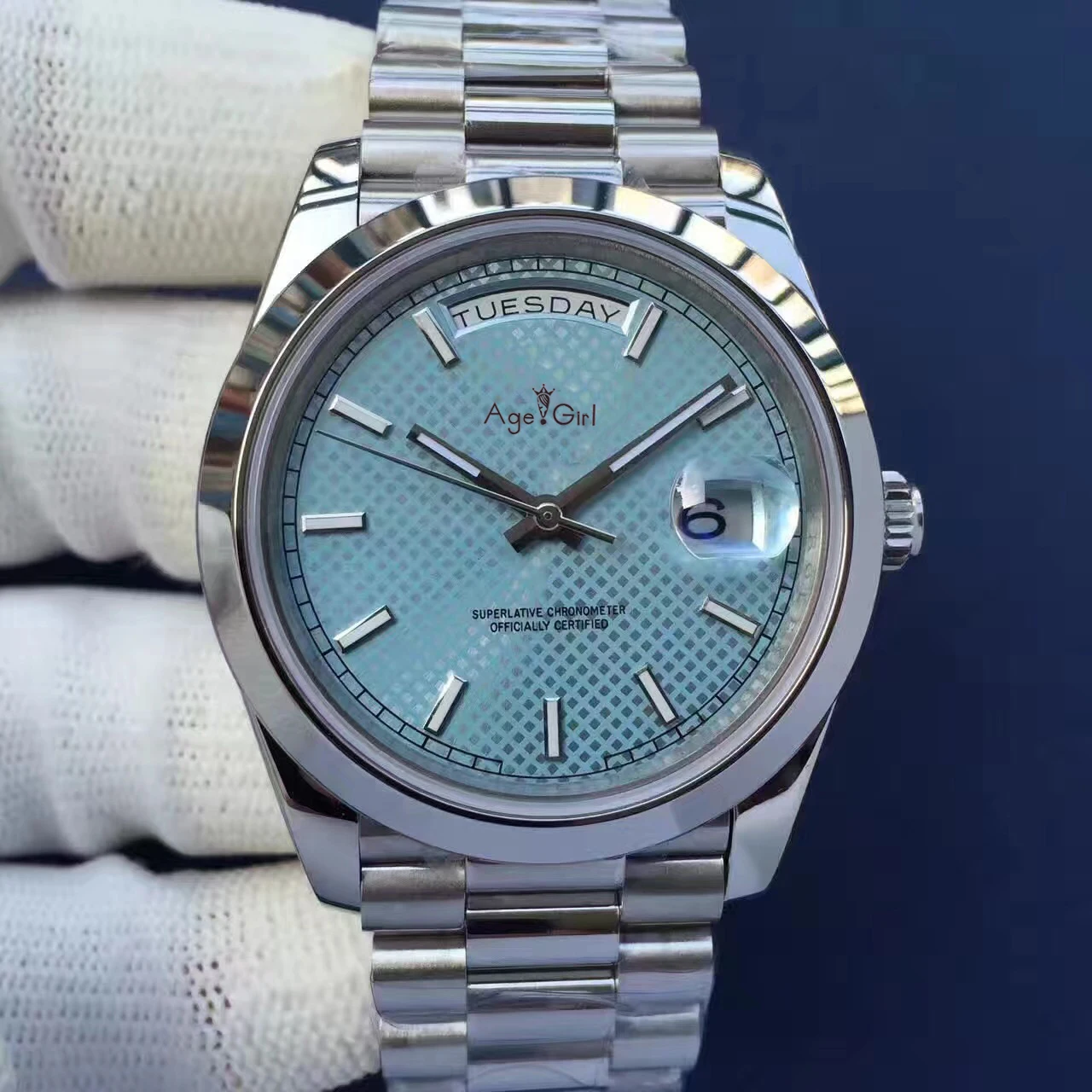 Sky Blue Роскошные брендовые новые мужские часы Daydate цвета: золотистый, серебристый, черный, синий, автоматические механические часы из нержавеющей стали сапфировые спортивные римские зеленые часы 41 мм - Цвет: Sky Blue