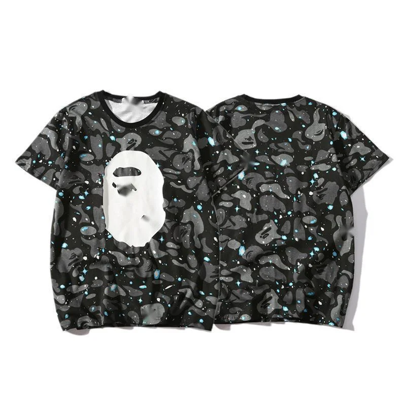 

Футболка с коротким рукавом в стиле унисекс, Повседневная Свободная прямая камуфляжная рубашка с принтом светящегося звездного неба, летня...
