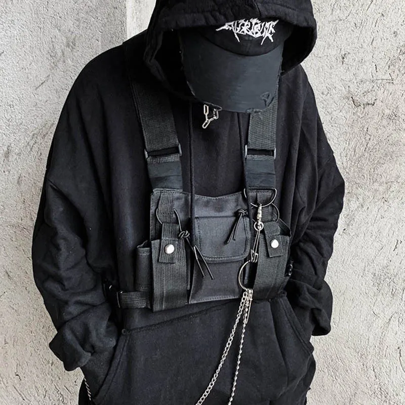 Functional Tactical Chest Rig Bag Men Hip Hop Streetwear Cool Sling Package Military Soulder Waist Casual Canvas Pack Techwear