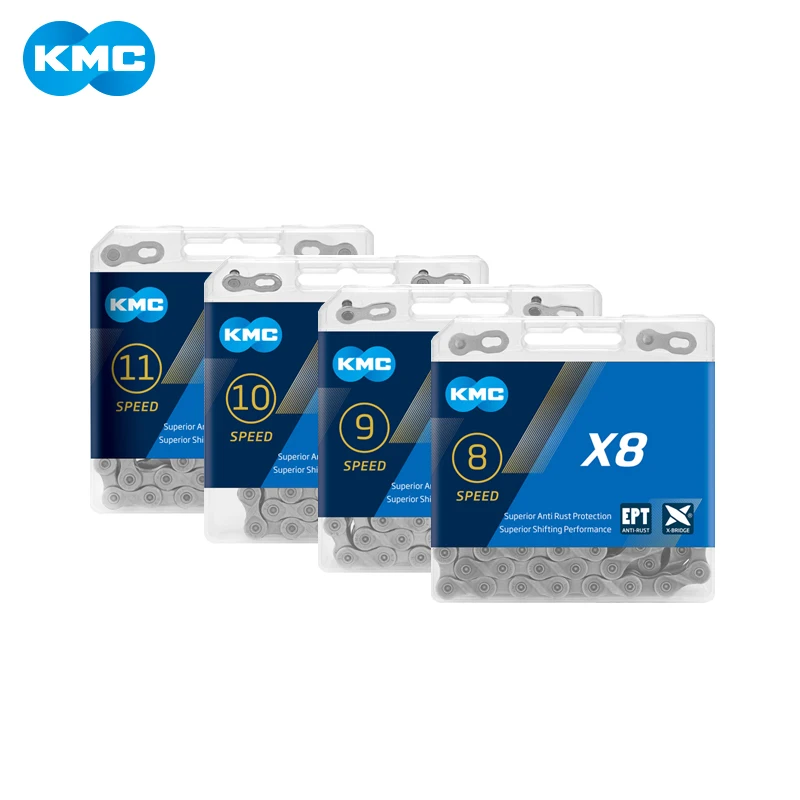 Фото KMC X8 X9 X10 X11 EPT Chain 116 Links 9V 10V 11V 8 Speed Silver Prevent Rust Extra Light Double MTB Road Bike Bicycle Chains №2