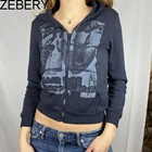 Толстовка ZEBERY Женская с длинным рукавом, свитшот на молнии, хлопковое пальто, уличная одежда в стиле Харадзюку, Y2K, в стиле хип-хоп