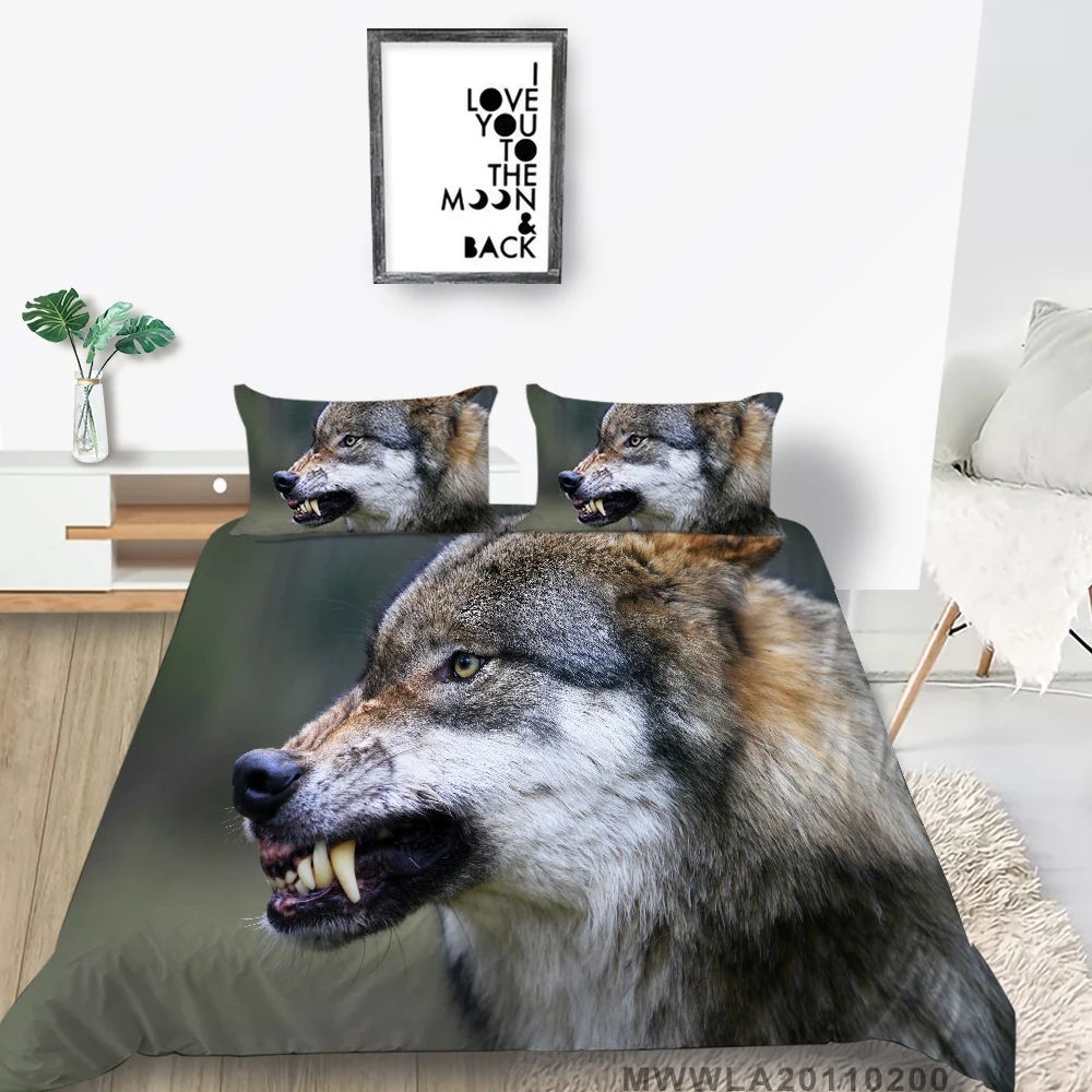 

King Size Bedding Set Gray Wolf Lifelike Cool Boy's Duvet Cover Forest Queen Twin Full Single Double High End Bed Set