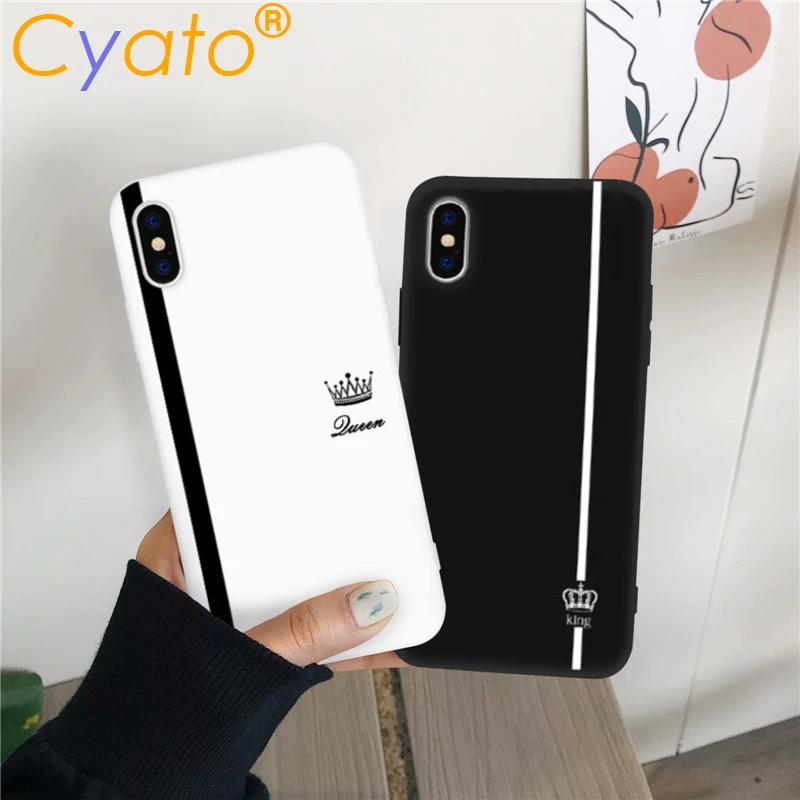 Чехол CYATO King Queen для влюбленных пары Samsung Galaxy S10 S9 S8 Plus Note10 Pro Черный Белый