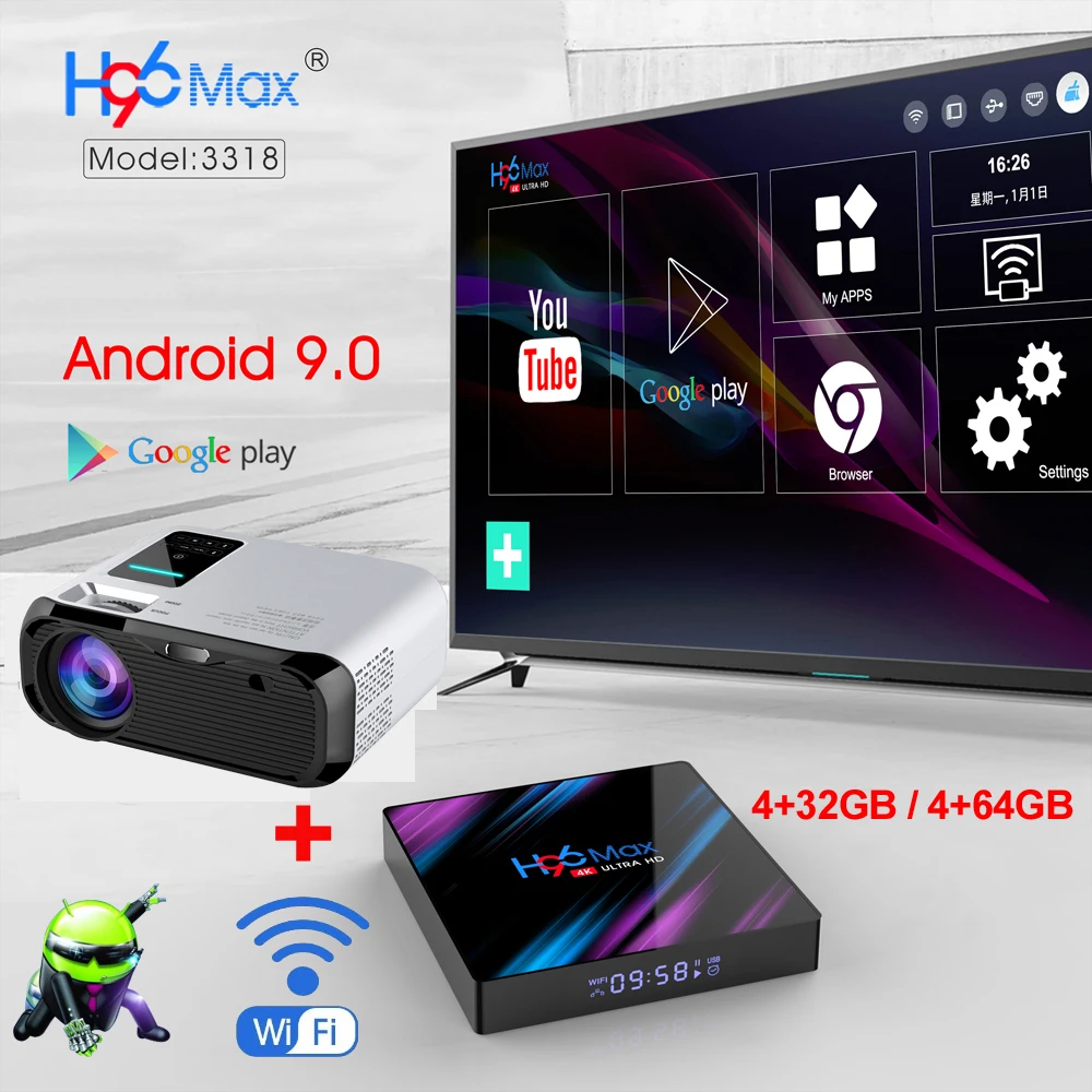 WZATCO E500 720P HD проектор 1280*800 3500 люмен HDMI домашний кинотеатр Android 9,0 дополнительные проекторы wifi проектор lcd проектор
