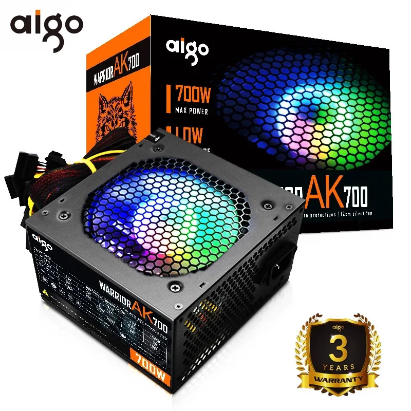 Блок питания Aigo RGB 700 Вт тихий блок для компьютера 12 В ATX Active с охлаждающим