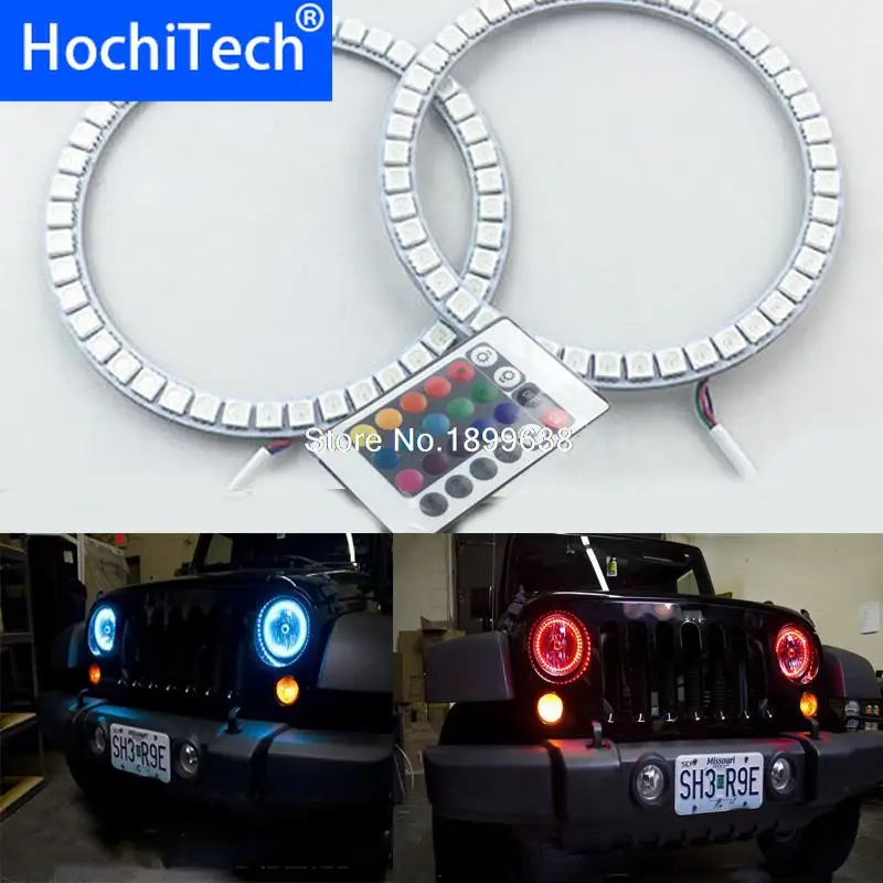 2 шт. супер яркий цвет 7 RGB комплект светодиодов глаза ангела с Дистанционный пульт