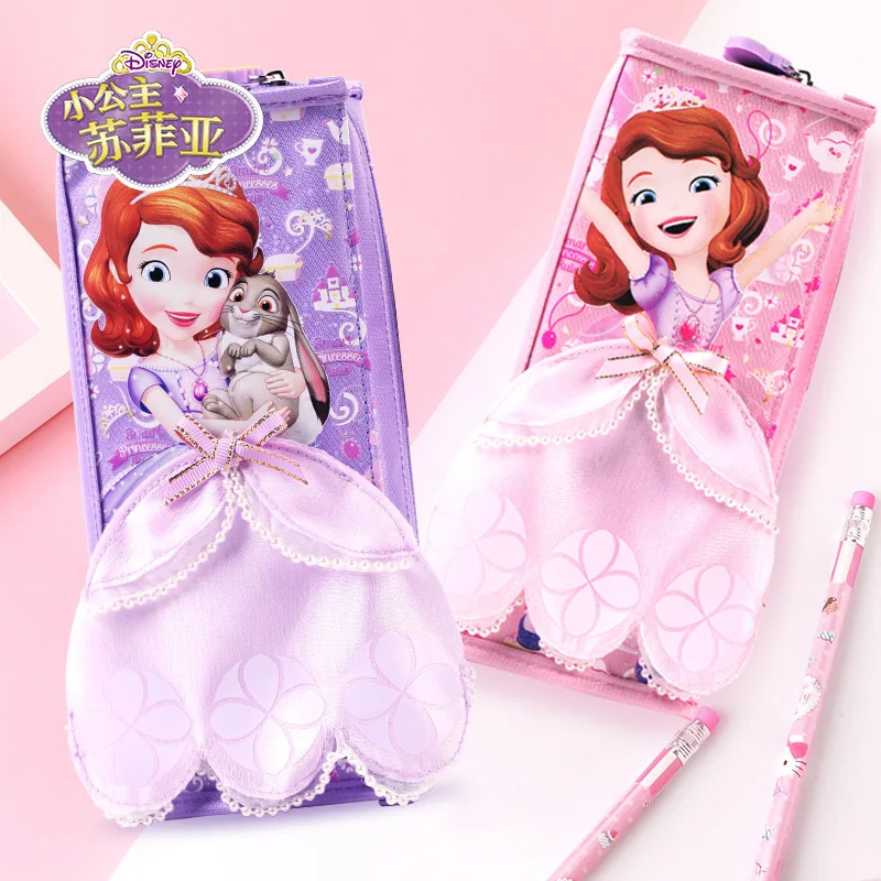 

Disney Pencil Cases Sophia Stationery Bag Girl Three-dimensional Gauze Skirt Canvas Pencil Case Cartoon Cute School Supplies