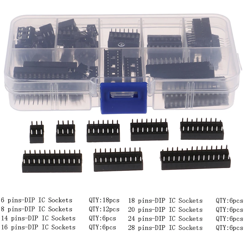 DIP IC Sockets Solder Type Socket Kit 6/8/14/16/18/20/24/28 Pin Terminals 66Pcs/Box Hot | Обустройство дома