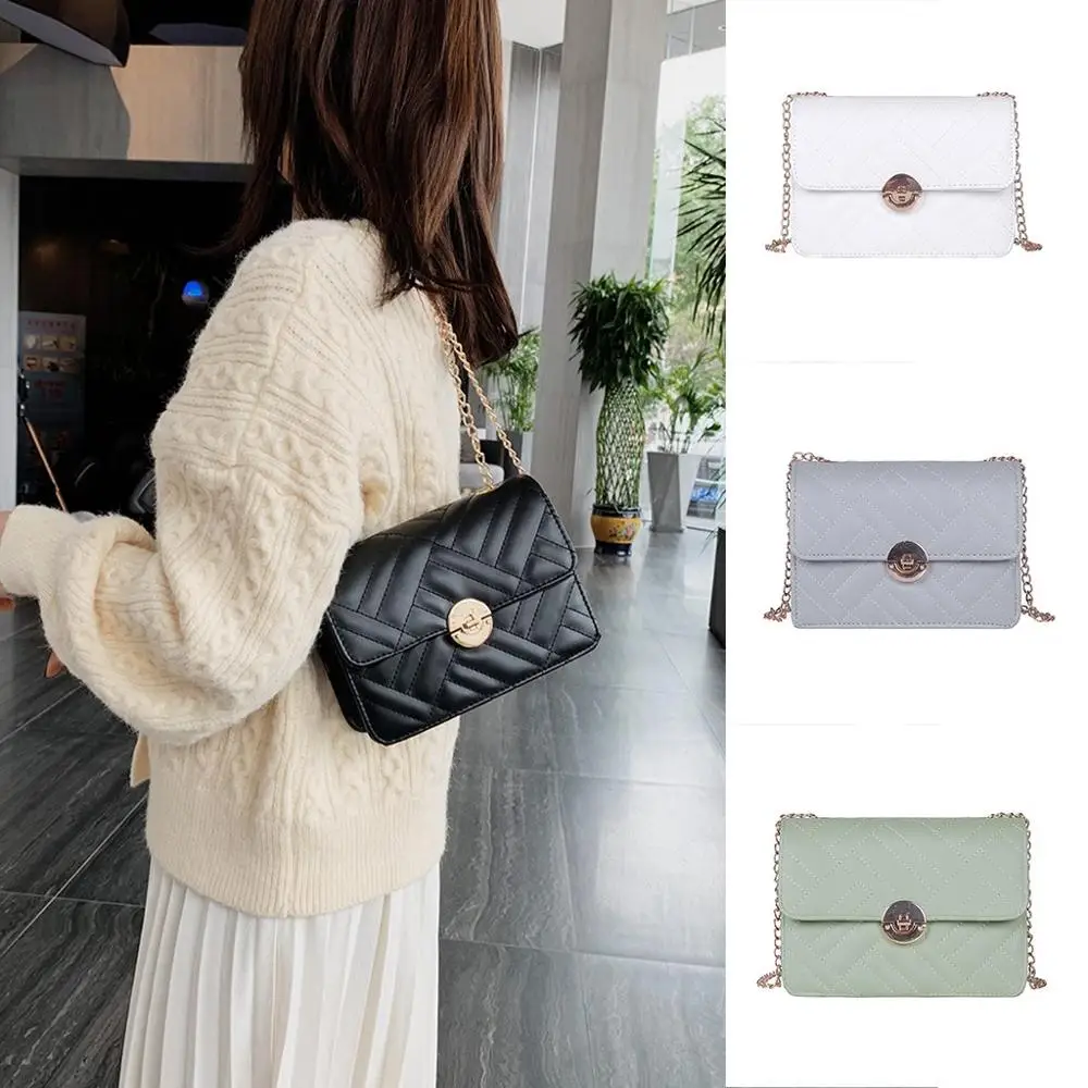 Клетчатые кожаные сумки через плечо для женщин 2019 одноцветные Модные