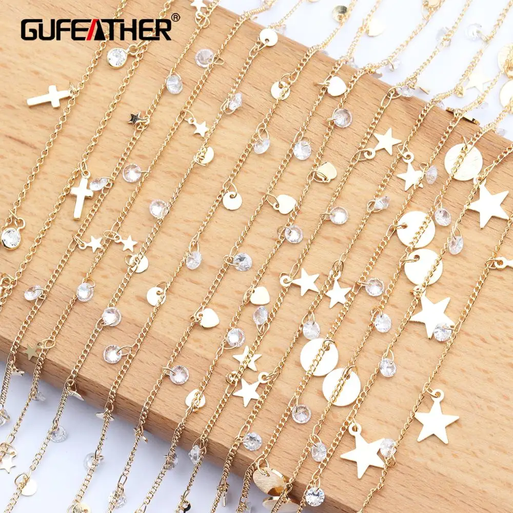 

GUFEATHER C67,jewelry accessories,diy chain,18k gold plated,0.3 microns，zircon,moon heart,jewelry making,diy necklace,1m/lot