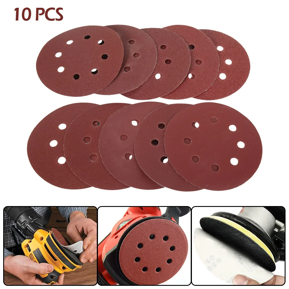 

125mm Sanding Discs 5\" Hook & Loop Sanding Discs 8 Hole Pads Set Round