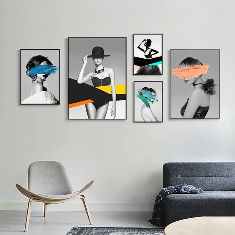 Nordic Antlers girls Figuars wall art Canvas Painting Prints Posters Black White Nude Pictures for Living Room Morden Decor | Дом и сад