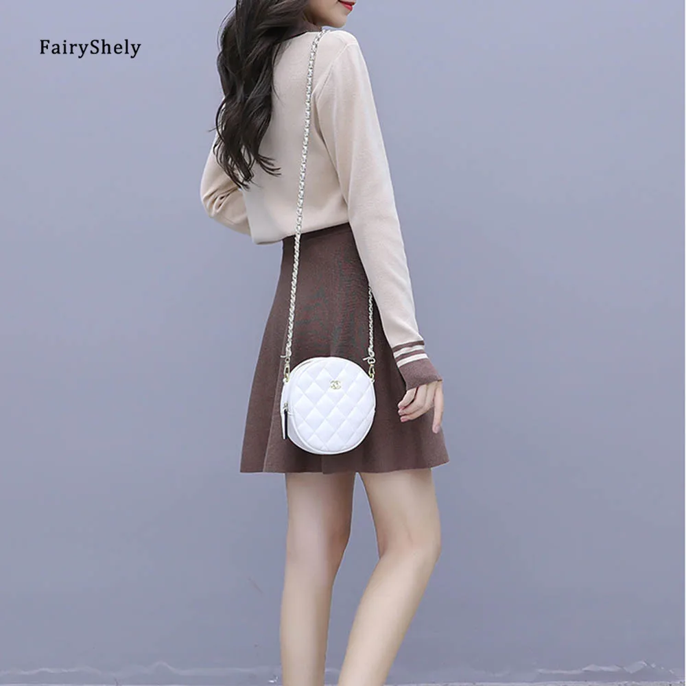 

FairyShely knitted Sweater Mini Skirt Set 2pcs Women 2021Spring Autumn Two Piece Set Korean Pullover Sweater Skirts Suit Outfits