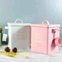 ins 6l rice bucket storage box with spoon food storage container metal kitchen miscellaneous grain flour box sealed storage tank
