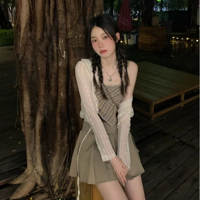 Лидер продаж модный костюм для девочек Летний милый короткий жилет на бретелях