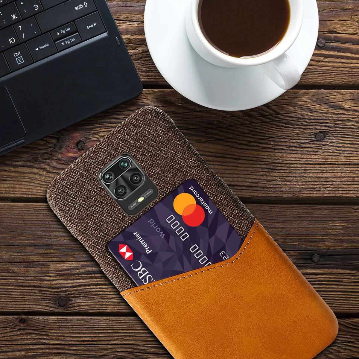 

Redmi Note9 Pro Max Shockproof Case for XiaoMi Redmi Note 9 Pro Max Business Fabric + Luxury Leather Card Holder Fitted Cover