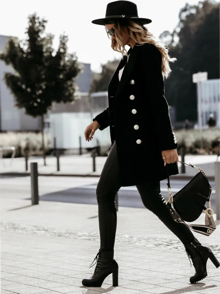

Women Solid Lapel Blazer Jacket 2020 Autumn Winter New Fashion Long Sleeve Cardigan Female Casual High Quality Coat Outerwear