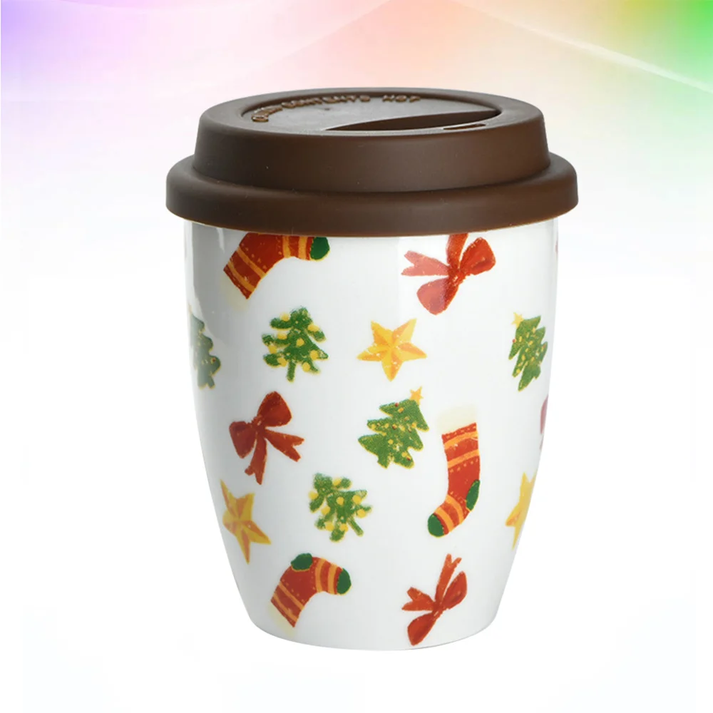 380ML Ceramics Mug Christmas Coffee Without Handle Thicken Fashion Tea Cup with Silicone Lid (Christmas Gifts) | Дом и сад