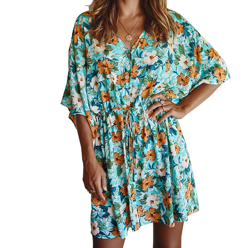 

Short dresses summer 2020 Floral dress for women Bohemian short dress Mini dress Women's Clothing Summer Beach Holiday Dresses