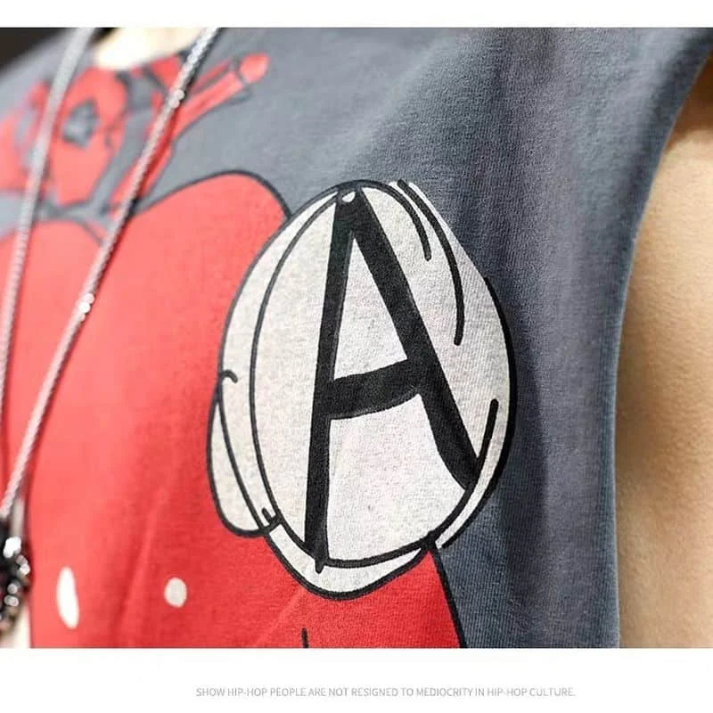 

Vest Tide Brand Sleeveless T-shirt Street Personality Cartoon Printing Hip-hop Loose Basketball Waistcoat Couple Vest