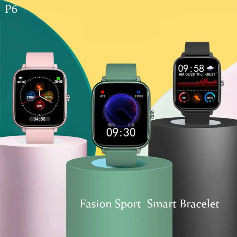 

P6 Color Screen Smart Watch Full Touch Blood Pressure Monitor Fitness Sport Smart Bracelet Bluetooth-compatible Custom Wallpaper