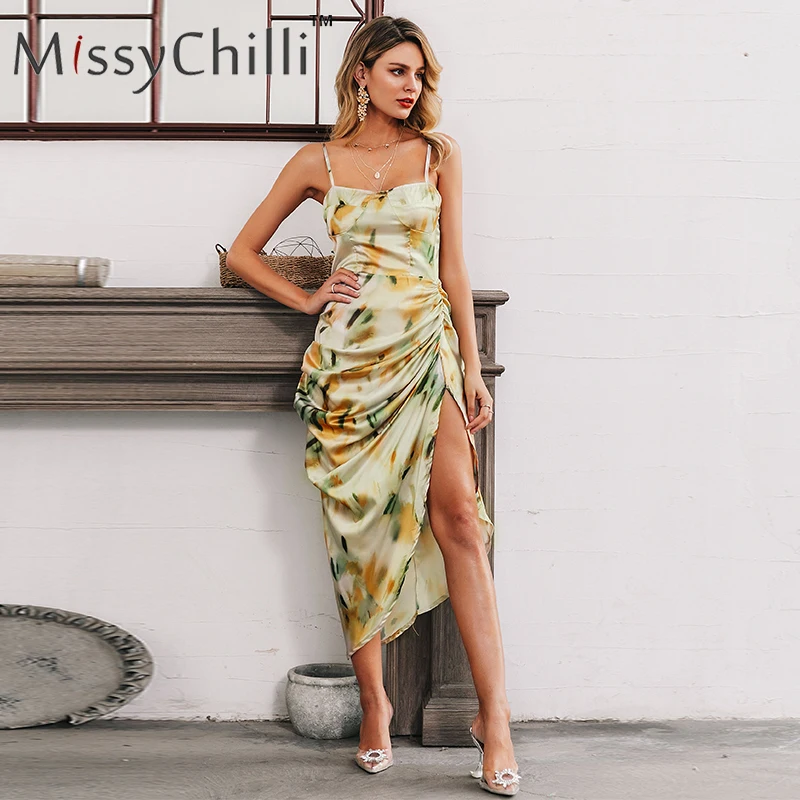 Женское атласное платье MissyChilli Асимметричные Длинные платья на тонких