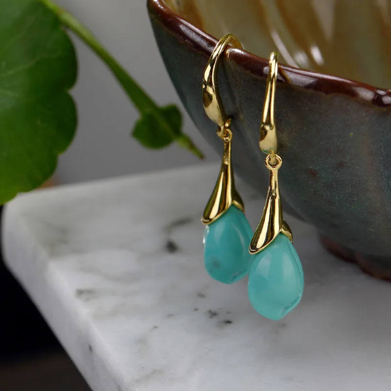 Винтаж 925 серебро натуральный камень бирюзовый вырезаны в форме цветов капли