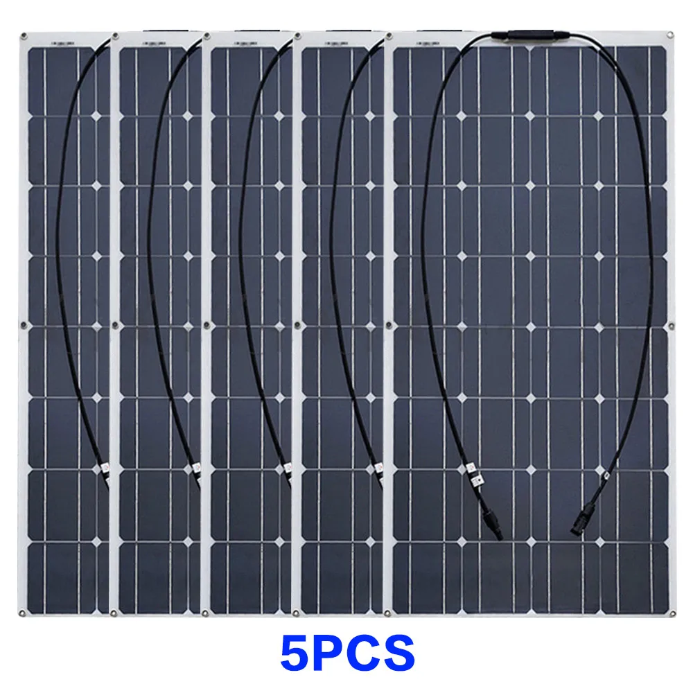 500W solar panel Комплект из 2 предметов, 4 шт. 10 шт. 100 Вт солнечная панель солнечных батарей Гибкая солнечная батарея солнечных батарей для автомобиля/яхты/пароход 12V 24 вольт постоянного тока 100 ватт Солнечная Батарея - Цвет: 500W solar panel