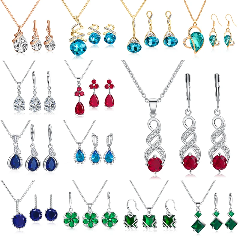 Модное ожерелье с подвеской кристаллами циркона серьги капли для женщин модные