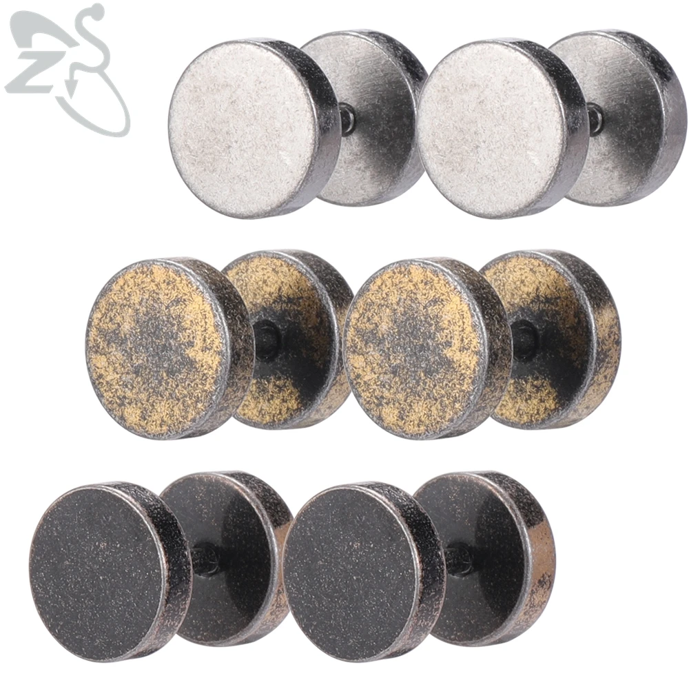 

ZS Punk Rock Round Studs Earrings For Men Women Stainless Steel Fake Ear Plugs Unisex CZ Ear Studs Boys' Ear Piercing Jewelry