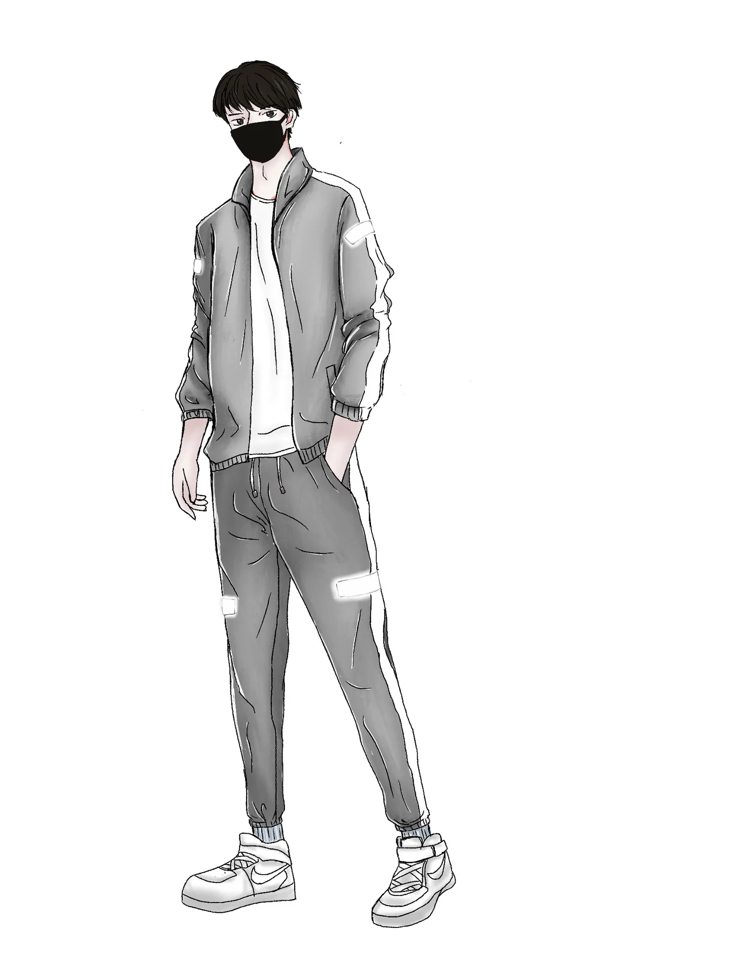 

2021 Spring and Autumn Leisure Tracksuit Men Suit Trend Color Matching Reflective Strip Vertical Collar Jogger Suit