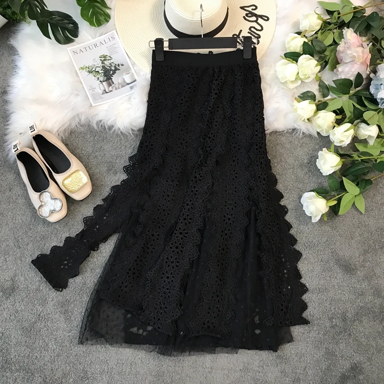 Осенняя Женская модная однотонная Асимметричная юбка с вышивкой А-образной