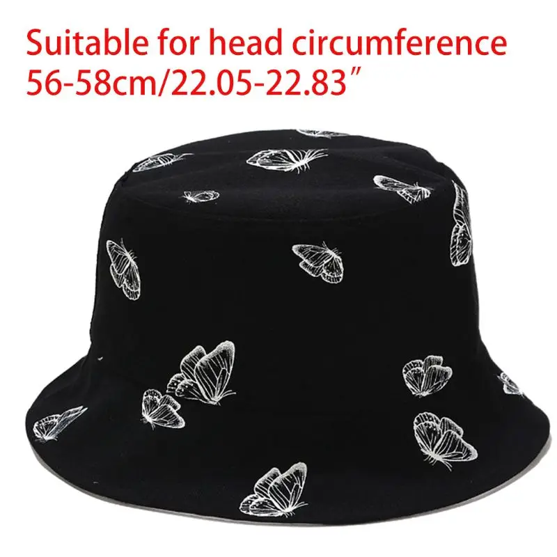 

Unisex Summer Sunscreen Bucket Hat Harajuku Colored Butterfly Printed Reversible Double Sided Foldable Fisherman Cap