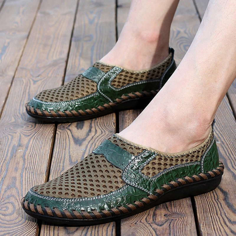 Мужские сетчатые туфли ручной работы дышащие лоферы повседневная обувь на