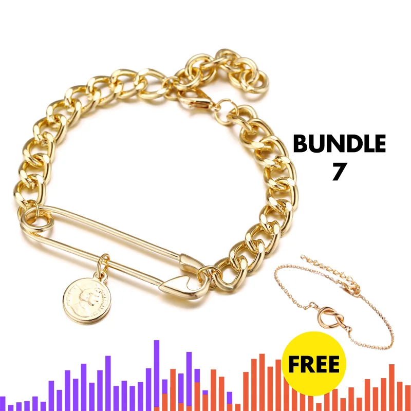 Bundle7 IF ME очаровательные Многослойные жемчужные монеты сердце цепочка браслет браслеты для женщин модные золотые серебряные Звездные фигурные браслеты ювелирные изделия Новинка - Окраска металла: Bundle7